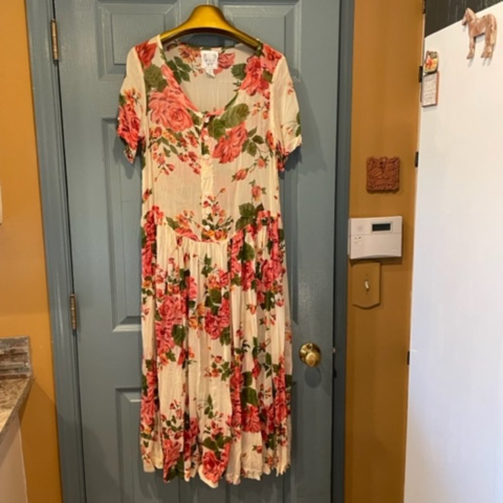 Beautiful, rare, vintage sheer floral dress, circa 80s-90s, M, new (never worn)